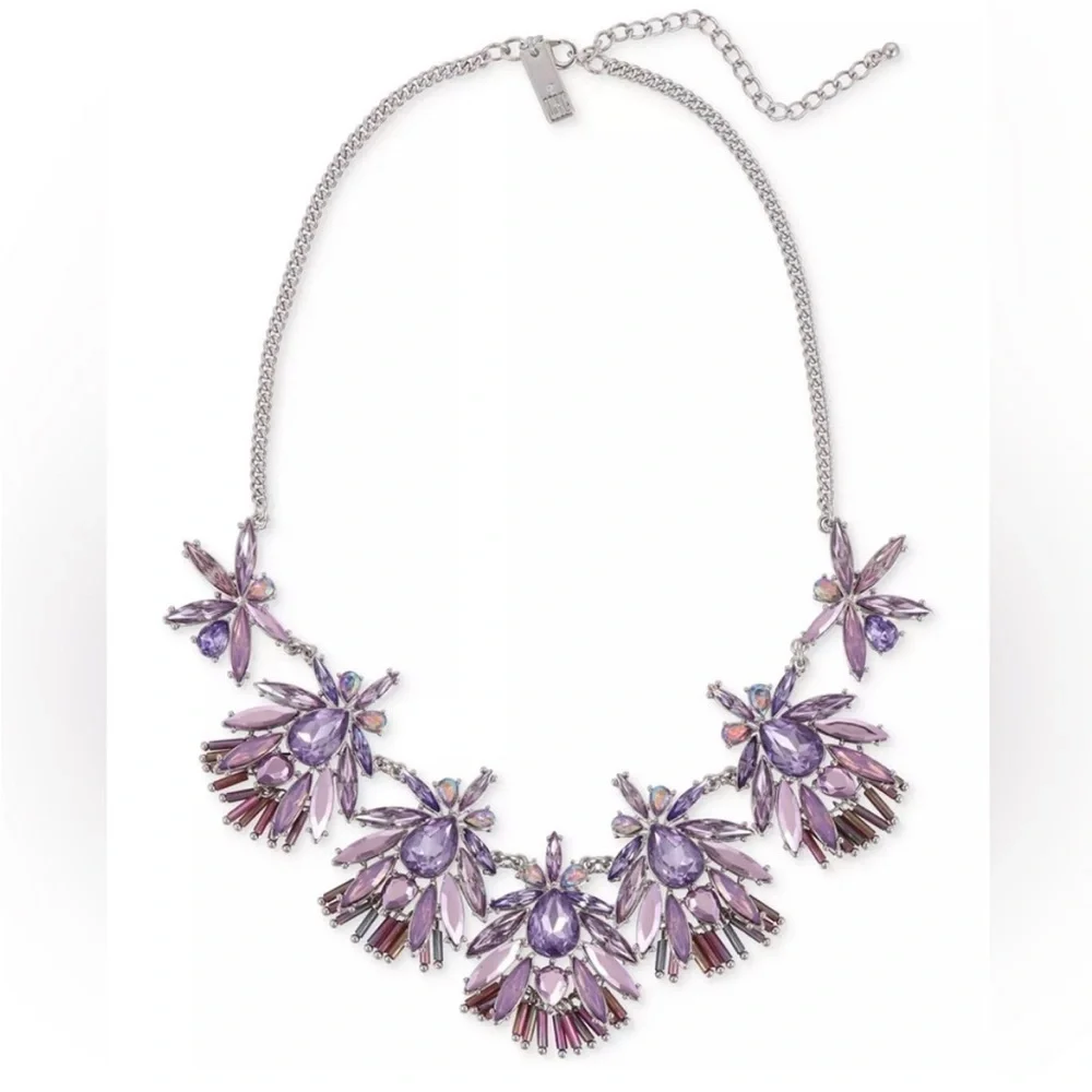 INC International Concepts Macys Silver Tone Cluster Purple Statement Necklace